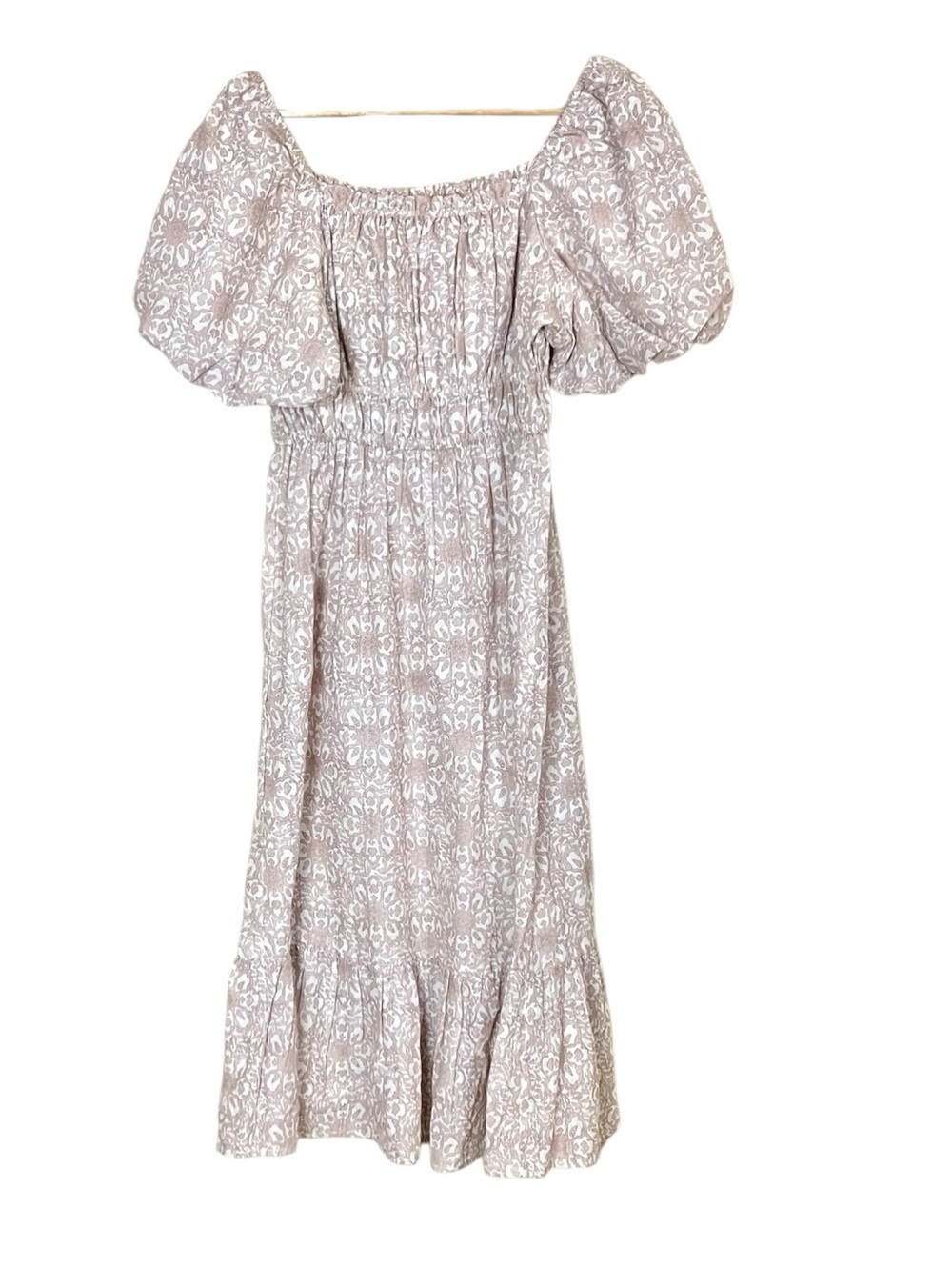Dizzy Lizzy Puff Sleeve Tiered Midi Cottagecore Tan Dress Size Large